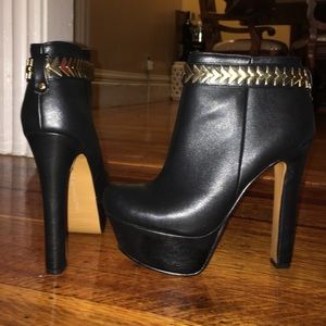 Black Gold Platform Heel Booties Bakers SALE