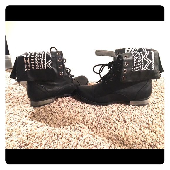 Tribal print black combat boots
