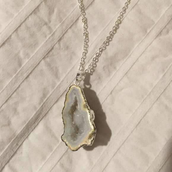 Silver plated white and yellow druzy necklace