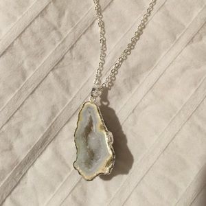 Silver plated white and yellow druzy necklace