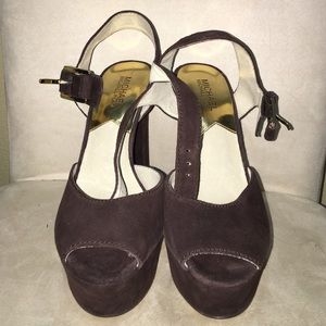 Michael kors peep toe strap heels in brown suede