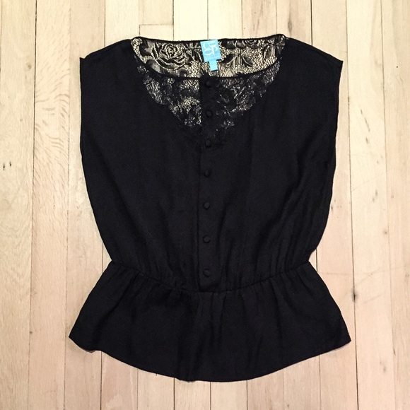 Barneys Co-op Black Lace Inset Top