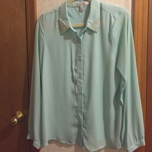 Sheer mint button-down top
