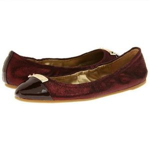 Burgundy sparkly Coach flats