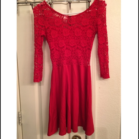 Red lace mini dress