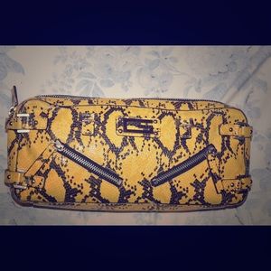 Guess snake print yellow clutch bag