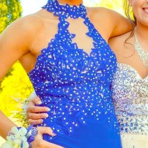 Beautiful blue open back prom dress!