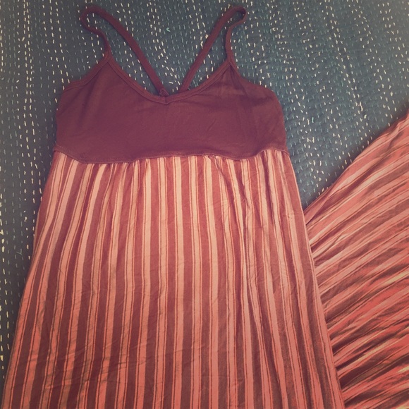 Brown and red striped maxi dress.