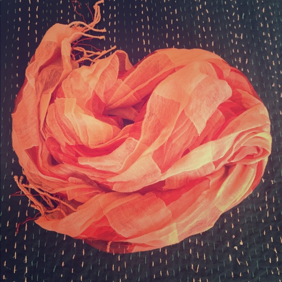 Pink, orange and red silk scarf.
