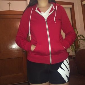 Red sweater with zipper and hoodie from Zumiez