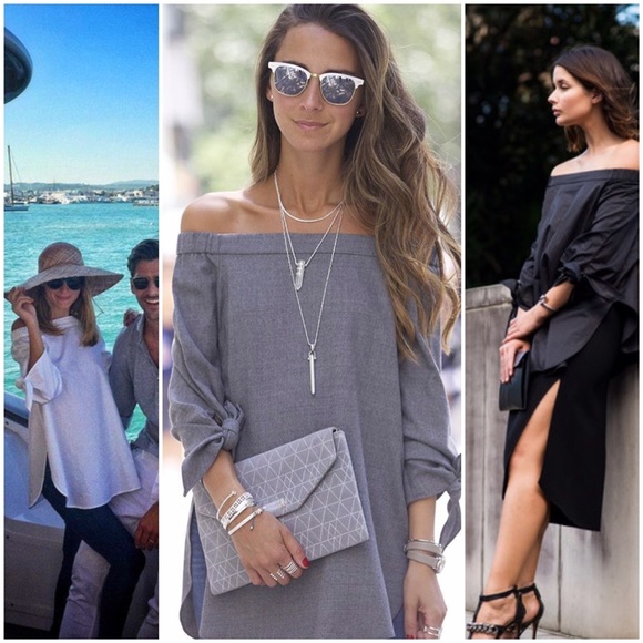 Denim Chambray Off the Shoulder Tunic Top - Picture 4 of 4