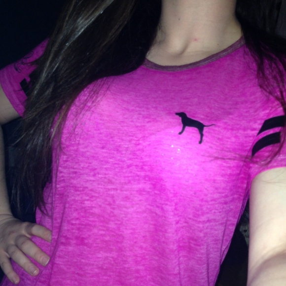 Pink by vs fuchsia small oversized burnout tee - Picture 1 of 2