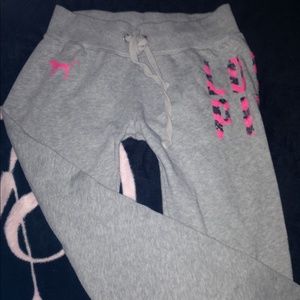 Pink by vs xs rare sequin pink gray banded pants