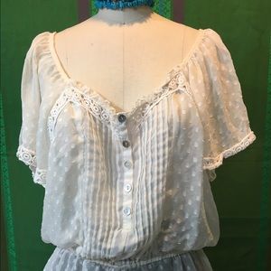 Sheer Dotted Mamacita Peasant Top