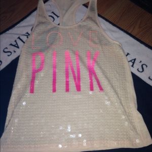 Pink by vs xs rare solid sequin peach tank top