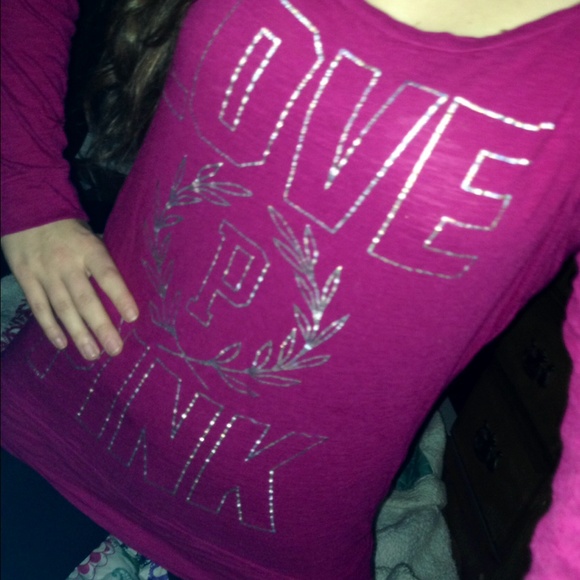 Pink by vs fuchsia long sleeve small bling tee - Picture 2 of 2