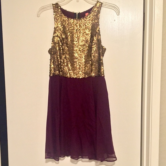 Gold Sequin & Maroon Babydoll Dress