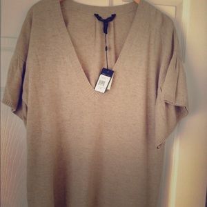 New BCBG tan long v neck sweater