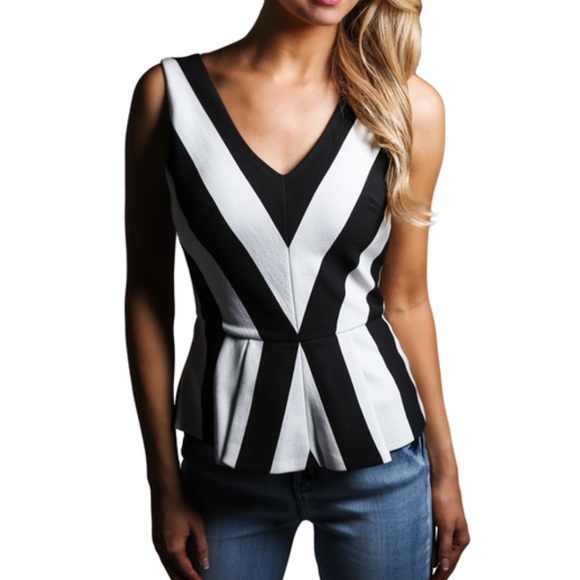 LAST ONE - Black & White Peplum Top - Picture 4 of 4