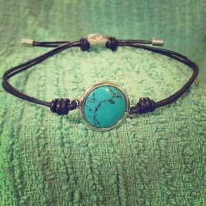 💠Fossil Turquoise Disc Leather Cord Bracelet💠
