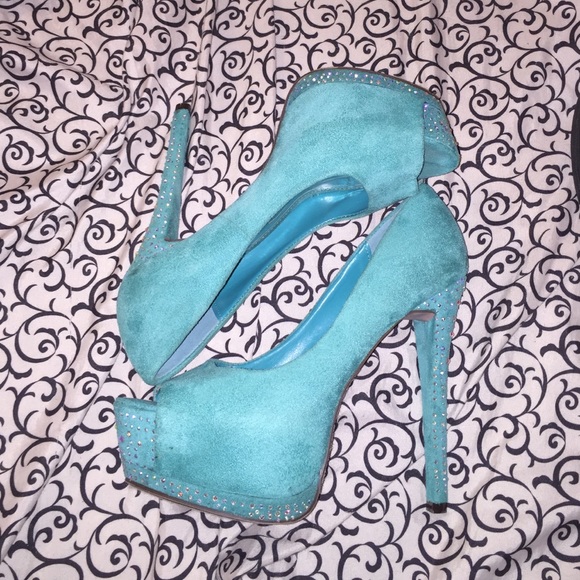 Suede Tiffany blue heels