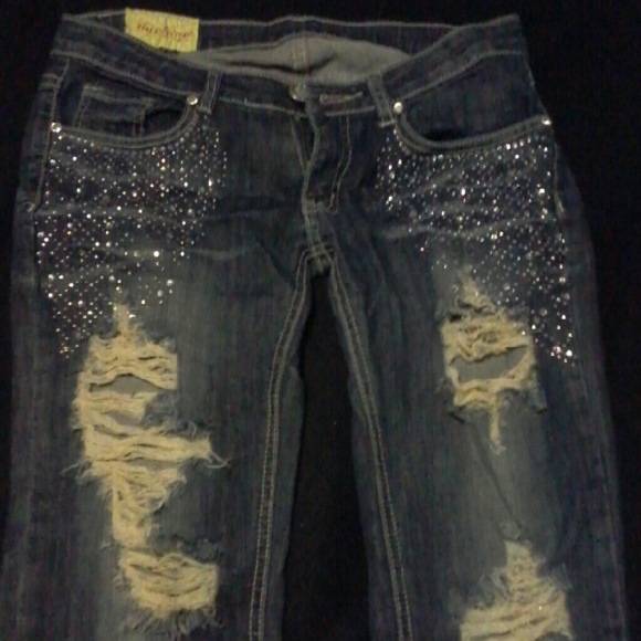 Denim - Distressed Rhinestones Skinny Jeans 9