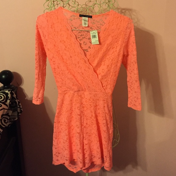 Coral lace romper