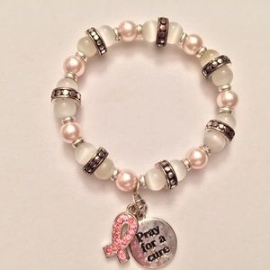 MOTHER OF PEARL SILVER PRAY FOR A CURE BRACELET
