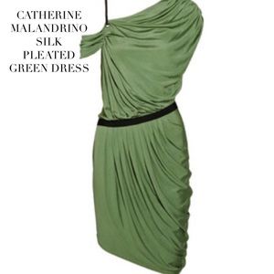 CATHERINE MALANDRINO SILK PLEATED GREEN DRESS CATHERINE MALANDRINO SILK PLEATED GREEN DRESS