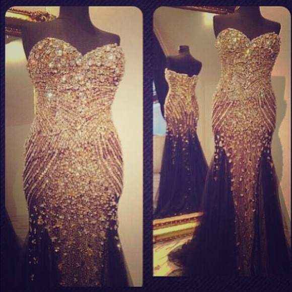 Black and gold Jovani prom dress