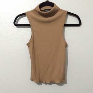 High neck ribbed funnel neck top