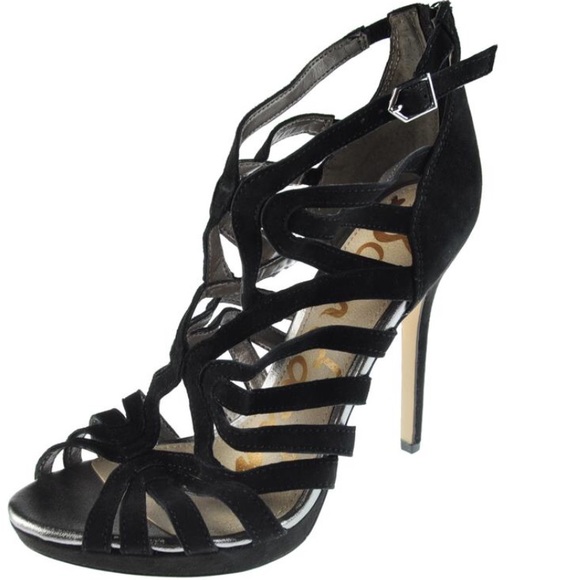 Sam Edelman Eve Black Suede Strappy Sandals Heel