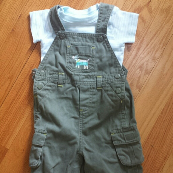 Infant boy pants  bib overall and shirt set.