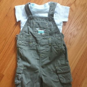 Infant boy pants  bib overall and shirt set.