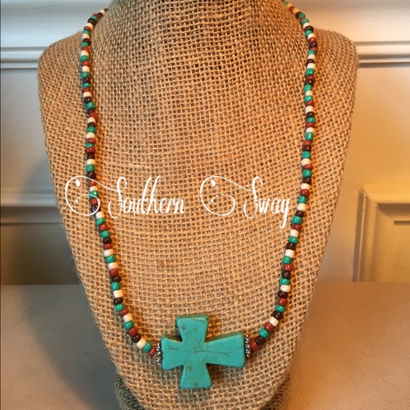 Turquoise Cross Beaded Bracelet - Picture 3 of 4