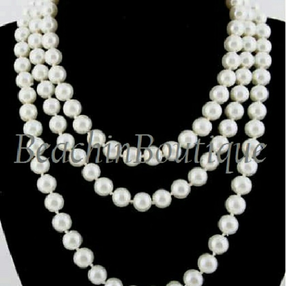 29" Long  Swarovski White Pearl Necklace