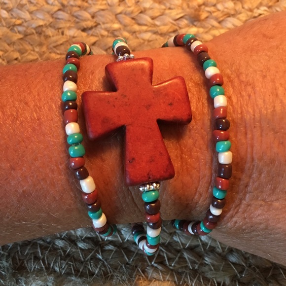 Brown Cross Beaded Bracelet - Picture 2 of 4