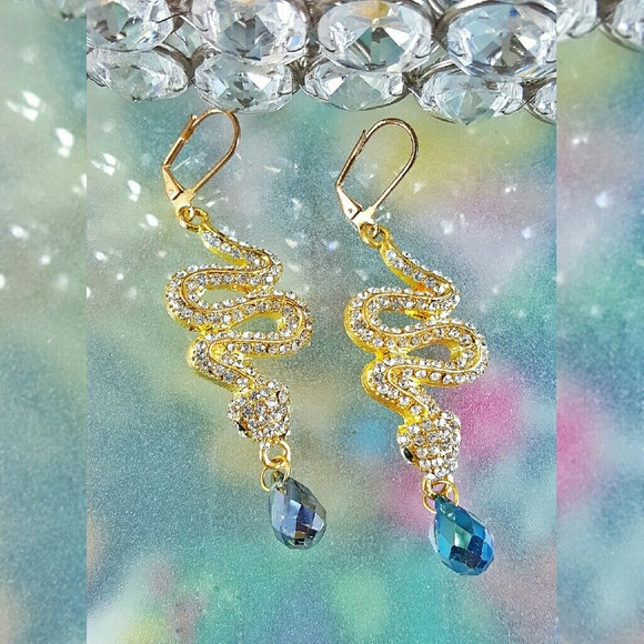 Festive Crystal Pave Gold Snake Earrings