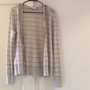 Open front metallic stripe cardigan w/ sequin trim