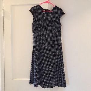 Black and white polka dot seamed dress