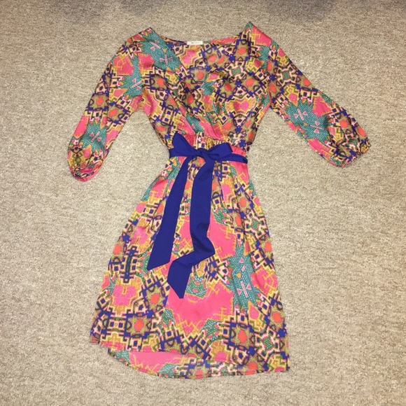 Wrap top 3/4 sleeve dress