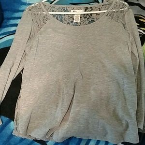 Gray lace back shirt.