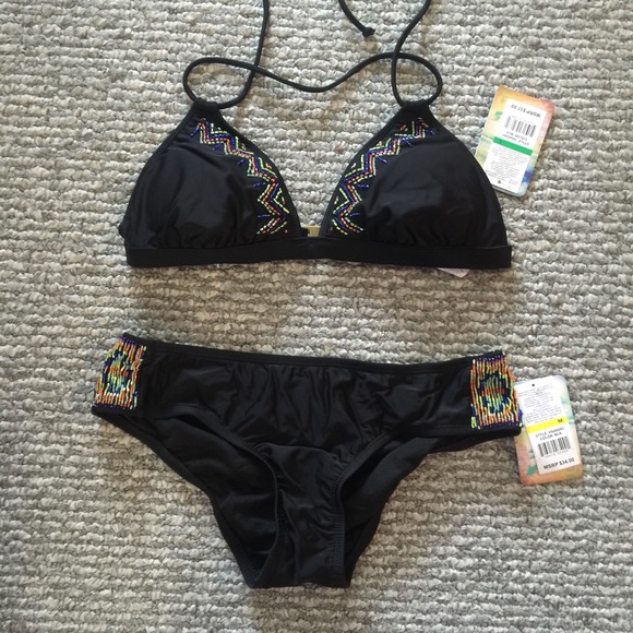 "Hobie" black swim suit with colorful beading