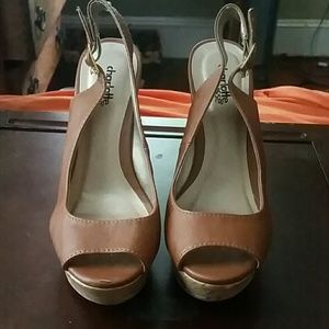 Charlotte Russe cognac & cork faux leather wedges