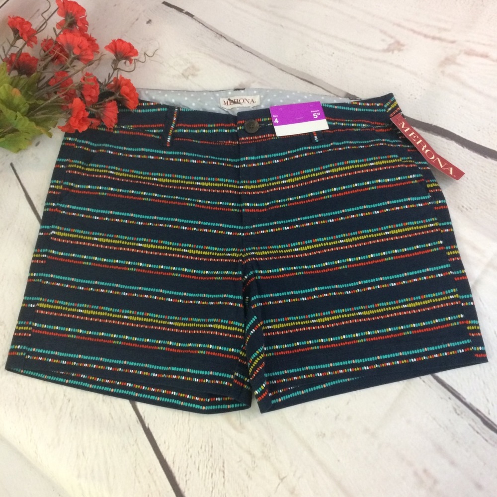 Merona Dark Blue Pattern Shorts Size 4 - Picture 1 of 3