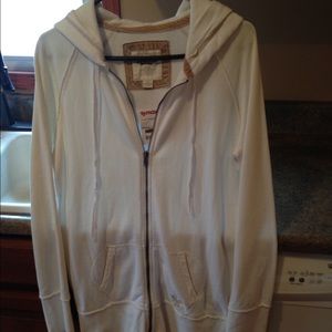White zip up jacket longer -cute with leggings!
