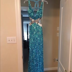 Blue sequins prom dress