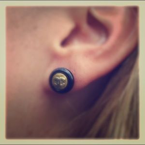 Black and gold Chanel button earrings