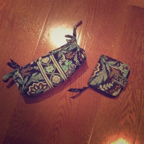 Vera Bradley Java Blue Pencil Case and Wallet - Picture 1 of 3