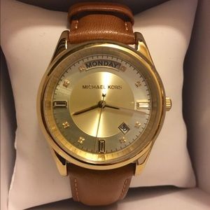 Brown leather gold MK watch